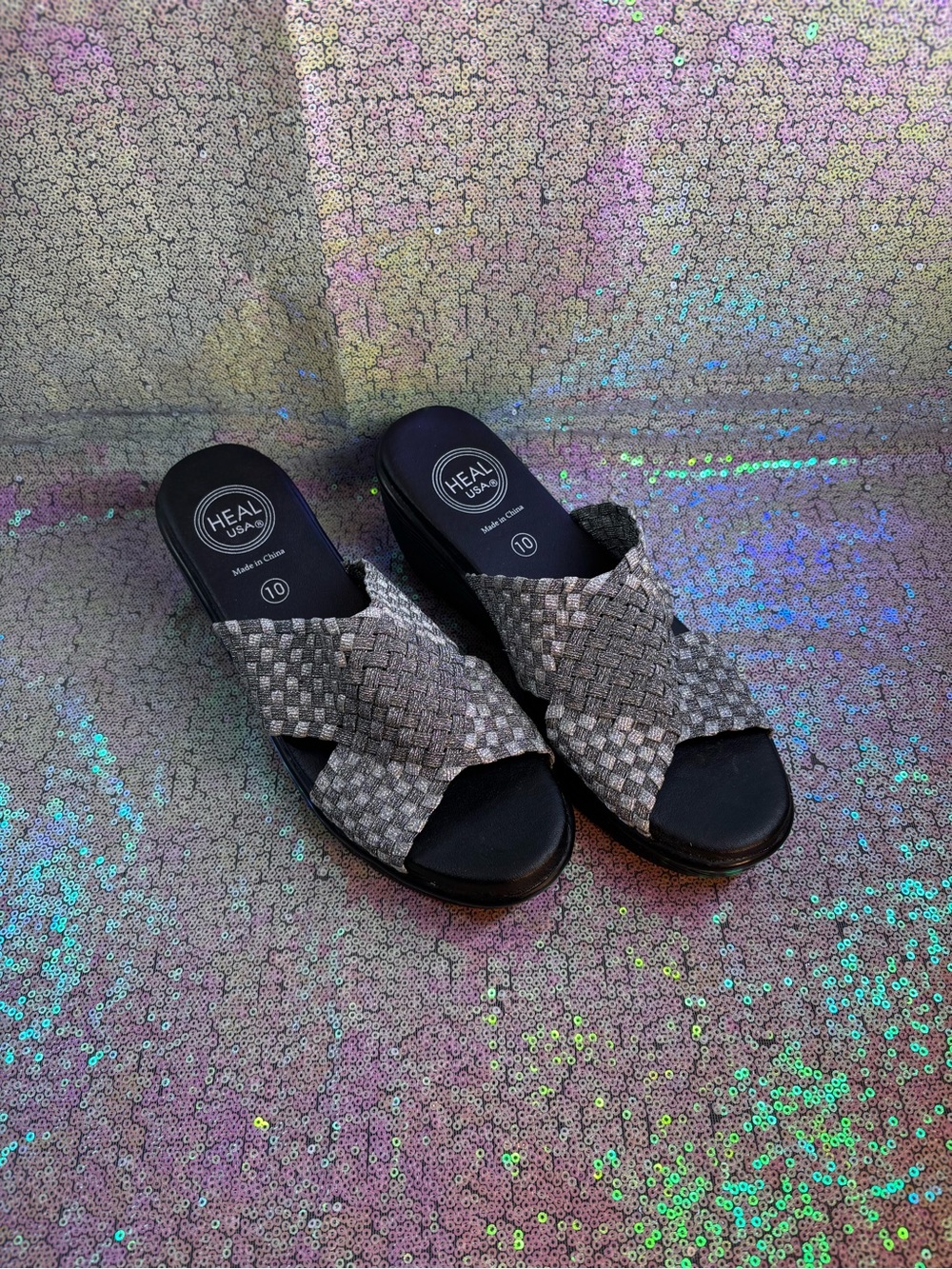 MUST BUNDLE THREE AT FIVE DOLLARS Women's Silver Woven Slide Sandals